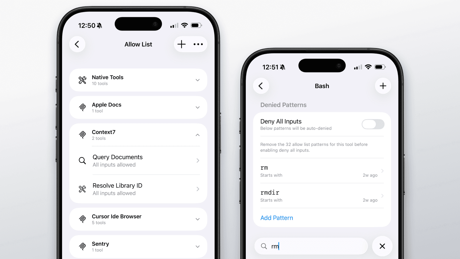 Agent Approve search and MCP tool management on iPhone