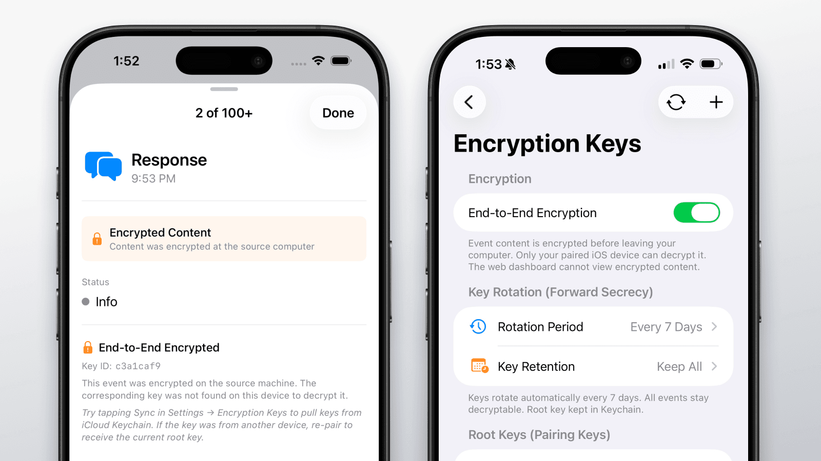 Agent Approve end-to-end encryption key management on iPhone